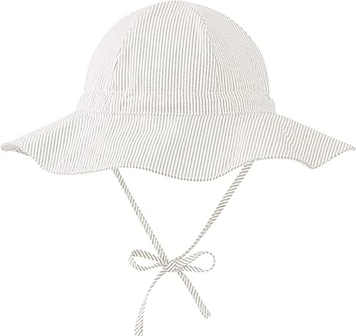 Durio Sonnenhut Baby Hut Kinder Verstellbarer Faltbare UV-Schutz mit Verstellbarem Bindebändern und Breite Krempe Beige Streifen 0-6 Monate (Tag Size XS)