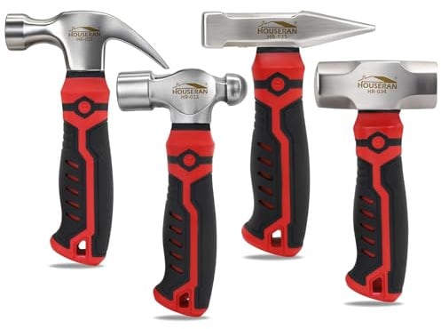 HOUSERAN 4‑Teiliges Mini Hammer Set Stubby Kurzer Griff | 8oz Klauenhammer,8oz Kugelhammer,1LB Fäustel,7oz Schlosserhammer für DIY Haus‑ und Reparaturarbeiten