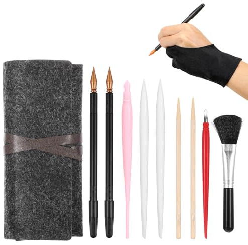 11 Stück Kratzstifte für Kratzbilder Scratch Art Tools Erwachsene | Kratzkunst-Set Kratzbilder Erwachsene Filz Aufbewahrungstasche, Scratch Painting Set Schaber und Reinigungspinsel
