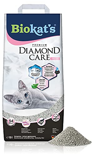 Biokat's Diamond Care Fresh Katzenstreu mit Babypuder-Duft - Feine Klumpstreu aus Bentonit mit Aktivkohle und Aloe Vera - 1 Sack (1 x 10 L)