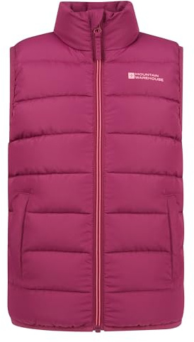 Mountain Warehouse Gepolsterte Kinder-Weste von Rocko - wasserabweisend, Mikrofaserweste, 2 Vordertaschen – idealer Körperwärmer für Jungen, Frühling, Sommer Beere Kinder 116 EU (5-6 Jahre)