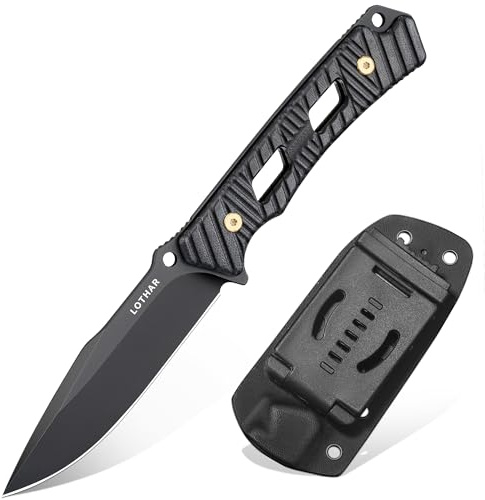 LOTHAR KA52 Jagdmesser, 9.8CM D2 Stahl Full Tang Outdoor Messer | G10 Griff Survival Messer mit Kydex Scheide, Bushcraft Messer für Outdoor Liebhaber