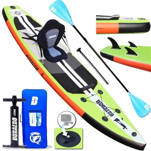 Stand up Paddling Board Aufblasbare SUP Board Set, inkl. Kajak Sitz, 330x76x15cm, Tragkraft bis 150Kg, Cam Halterung, Integrierte Kick-Pad, 3 Finnen, Verstellbares Doppel-Paddel, Komplettes Zubehör