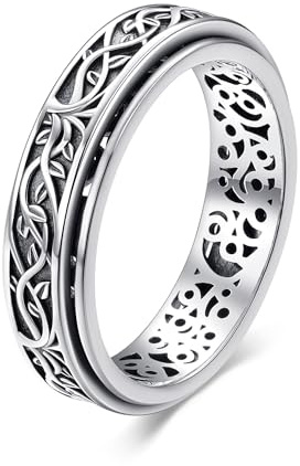 HUKKUN Lebensbaum Fidget Ring Silber 925 Spinner Ring Anxiety Angst Fidget Schmuck Lebensbaum Geschenke Damen Herren