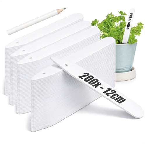com-four® 200x Pflanzschilder mit Bleistift, Steck-Etiketten 12 cm | Balkon - Garten - Pflanzenstecker zum Beschriften - Anzuchtstecker für Beete und Pflanzkübel