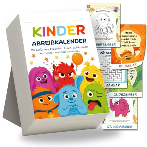 MOODIES Abreißkalender für Kinder 365 Tage, Kalender Kinder, Wochenplaner, Gefühlsmonster Kinderkalender mit Kreativaufgaben, Achtsamkeit, Emotionen, Kurzgeschichten, Quizfragen und vieles mehr