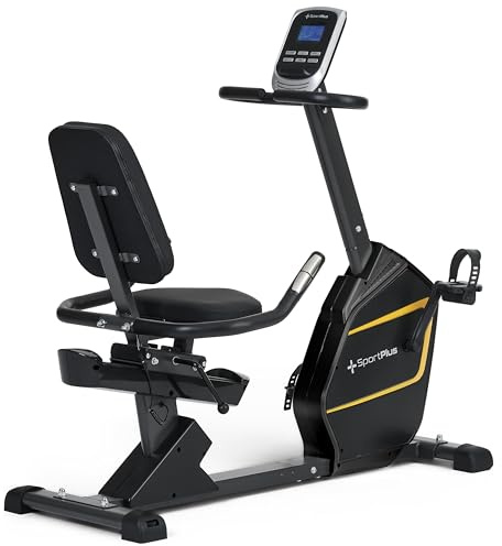 SportPlus Heimtrainer mit Magnetbremse 24 Widerstandsstufen, gelenk- und rückenschonend, extra weicher Sitz, bis 200 Watt, Fitnessgerät für Senioren Black/Sun (App-kompatibel)