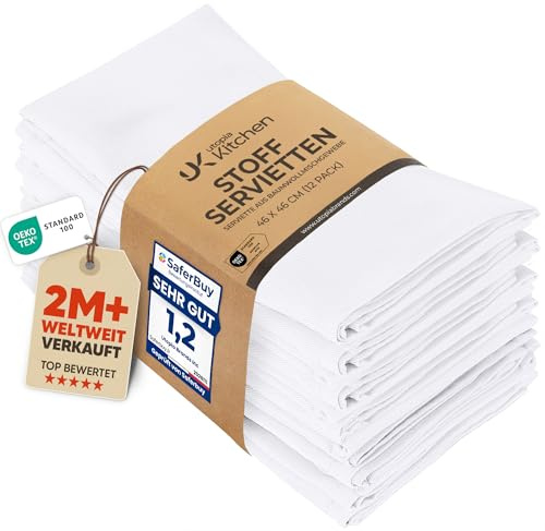 Utopia Kitchen Stoffservietten [12er Pack, Weiß] 46x46 cm Waschbare Tischservietten für Hotel, Mittagessen, Restaurant, Hochzeiten, Veranstaltungen und Partys