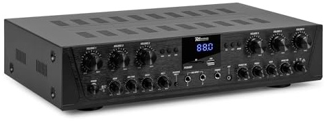 Power Dynamics PV260BT Verstärker mit Bluetooth - 6 Kanal Bluetooth-Receiver mit 600 Watt Leistung, MP3-Player, FM Radio - für Karaoke geeignet, inklusiv Fernbedienung - Schwarz