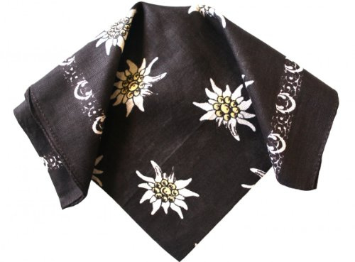 German Wear Halstuch Trachtentuch mit Edelweissmuster nikituch 54x54cm dunkelbraun 100% Baumwolle