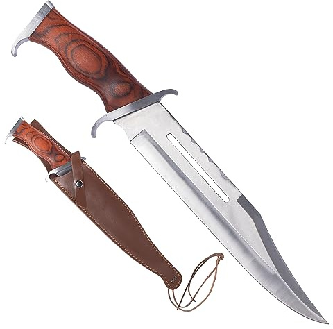 KS-11 Bärentöter im Stil von Rambo III Messer - First Blood Part 3 - Outdoor - Survival - Jagd - Holzgriff - FullTang Mega Kult Bushcraft Messer mit Lederscheide