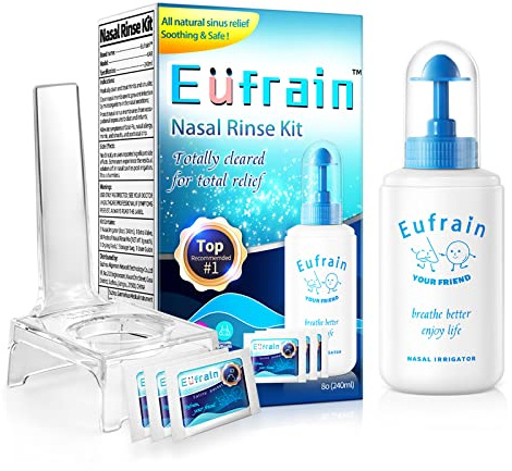Eufrain Nasendusche Set für Erwachsene oder Kinder,Nasenspülung mit Rückflussverhinderer, mit 30 Nasenspülsalz, verbesserte Neti Pot Nasenspülung bei Erkältung, Grippe und Allergien