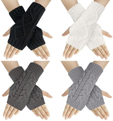 Chalier Fashion Fingerlose Handschuhe Für Damen Warme Winter-Armhandschuhe Handgelenk-Armstulpen Gestrickte Fäustlinge Halbe Fingerhandschuhe Für Damen Und Mädchen