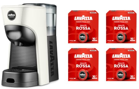 Lavazza, A Modo Mio Tiny Eco weiße Kaffeemaschine mit 64 Kapseln, Espressomaschine aus recyceltem Kunststoff, 1450 W, 220-240 V, 50/60 Hz, 0,6 Liter