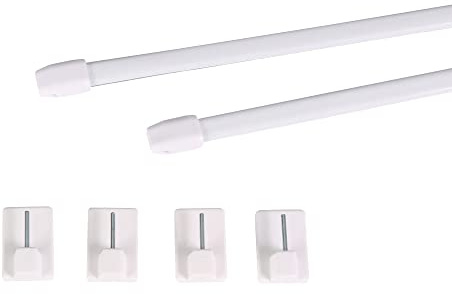 Deco-Raum Vitragestangen mit Klebehaken ausziehbar weiß Länge 100-160 cm Scheibenstange oval Gardinenstange ohne bohren Set 2 Stück Metall-Kunststoff