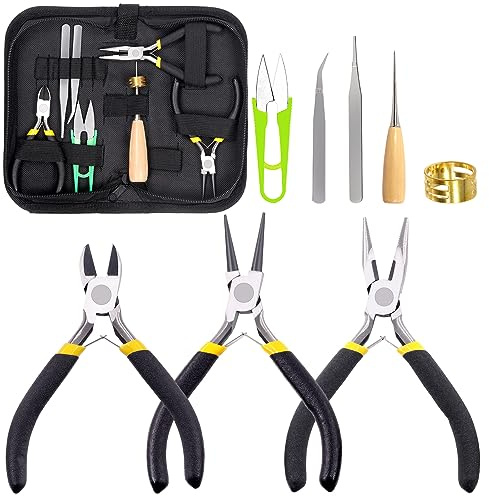 Glarks 6Pcs Professional Jewelry Making Kit with Needle Nose Pliers, Round and Bent Nose Tools, Wire Cutters, Crimping Tool and End Nippers