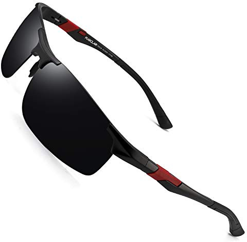 PUKCLAR Sonnenbrille Herren Polarisierte Sportbrille Fahrerbrille Al-Mg Metall Rechteckig Rahme Cat 3