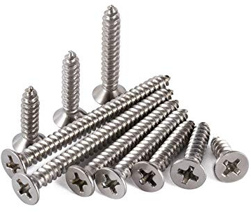 Qrity Edelstahl-Blechschrauben M4, Kreuzschlitz-Flachkopf-Schrauben, Holzbearbeitungsschrauben M4 x 10 (100 Stück), M4 x 12 (100 Stück)