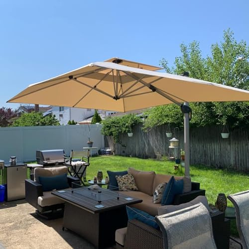 PURPLE LEAF Sonnenschirm Rechteckig 270 x 365 cm Ampelschirm Groß Stabil Marktschirm Groß 360°Rotation, Gartenschirm mit Kurbel, XXL Sonnenschutz UV50+, Beige