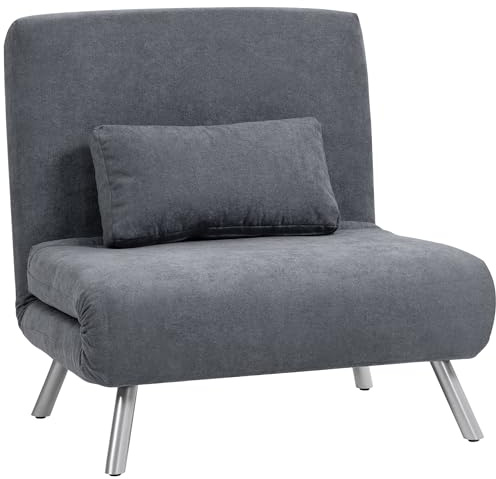 HOMCOM Schlafsessel 3-in-1 klappbar Schlafsofa mit Bettfunktion Relaxsessel mit Verstellbarer Rückenlehne, abnehmbar Kissen, Samtoptik, Gästebett bis 120 kg, Sofabett für Wohnzimmer, Dunkelgrau