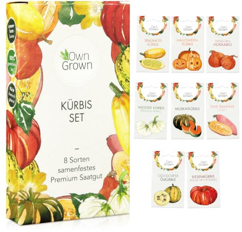 Kürbis Samen Set: 8 Sorten Premium Kürbis Saatgut für die Anzucht von Kürbis Pflanzen im Garten, Hochbeet und Gewächshaus – Muskatkürbis Samen, Halloween Kürbis Samen, Beste Gemüse Samen von OwnGrown