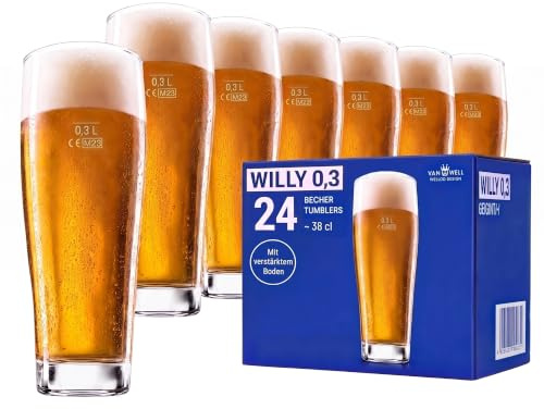 Van Well Willibecher 0,2l 24er Set - Premium Biergläser 0,2 Liter - Robustes Bierglas, Spülmaschinengeeignet, Geeicht - Pint Gläser in Gastronomiequalität - Trinkglas 200 ml für Gastronmie und Zuhause