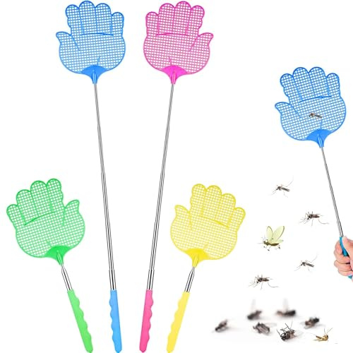 4 Stück Fliegenklatsche,Fliegenklatsche Ausziehbar,Bunt Teleskop Fliegenklatsche,Fly Swatter Fliegenklatsche Stabil für Fliegen,Mücken und Insekten