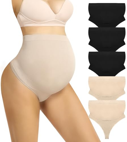 Boguish Umstandsunterwäsche, Tanga für Frauen, Schwangerschafts-Shapewear über dem Bauch, nahtlos, 5er-Pack