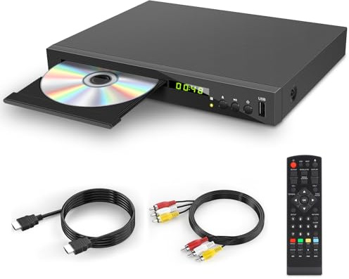 Blu-ray Player für TV, Kompakt Blu-ray-Disc-Player 1080P DVD-Player mit HDMI-Ausgang, AV-Ausgang, Koaxialausgang, USB-Eingang, Unterstützt Alle DVDs und Region 2 Blu-Ray-Discs, Integriertes PAL NTSC