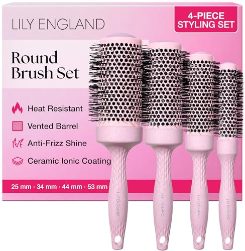Lily England Rundbürsten Set zum Föhnen, 4 recycelbare Bürsten, Pink | Rundbürsten-Set mit 4 Größen: 25, 34, 44 und 53 mm für Föhnen, Volumen, Locken und Blowouts.