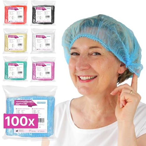 100x ARNOMED® Einweg Haarnetz, Einweghauben Kopf Blau, Klipphauben M | Haube für OP, Gastronomie & Hygiene, Haarhaube Einweg, Einweg Kopfhaube, Netz für Haare, Haarschutzhaube M - 52 CM
