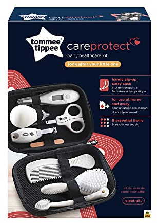 Tommee Tippee Baby-Pflegeset, 9x Essentielle Pflegeartikel für Neugeborene für zu Hause und Unterwegs, abwischbares und wasserdichtes Reiseetui (Design kann variiieren)