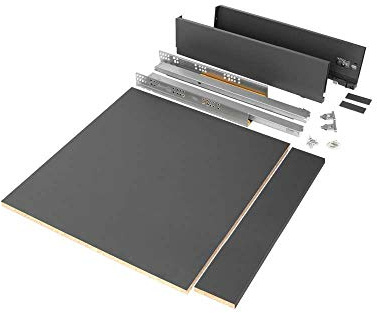 Emuca - Schubladen-Kit für Küche oder bad mit Brettern enthalten und Vollauszugführungen mit sanftes Schließen, 93 mm Höhe für 600 mm Modul und 500 mm Tiefe, Anthrazitgrau.