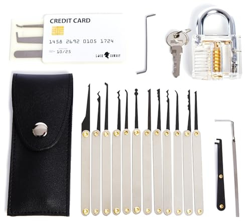 LOCK COWBOY Dietrich-Set 20-Teilig - Transparenten Übungsschlössern, Kreditkartenformat Türöffnungswerkzeug Set - Schlossöffner Werkzeug für Anfänger und Profis, Inklusive Anleitung