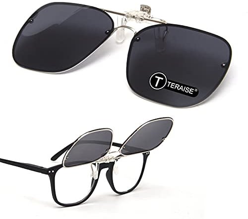 TERAISE Clip-On Sonnenbrillen für Brillenträger Polarisiert UV400 | Hochklappbare Metallclips für Herren Damen, Große Sonnenbrillen Aufsätze für Die Meisten Brillen, Blendfrei für Draußen