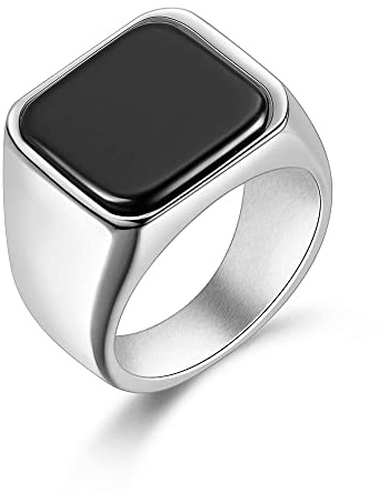 Joliernelle Herren Ring mit Onyx Schwarz Silber Edelstahl Bandring Siegelring Größe 59