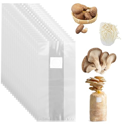 WIYETY 40 Stück Pilzzucht Beutel: 32 x 50 cm Mushroom Spawn Grow Bag mit Filter, Transparent Pilz Pflanzbeutel, Gartenbau-Pflanzbeutel für Pilze Getreide