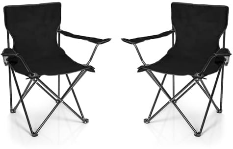 BigDean 2X Faltstuhl SCHWARZ Campingstuhl Anglerstuhl mit Getränkehalter & Tragetasche - Anglersessel klappbar - Klappstuhl Gartenstuhl Faltstuhl Relaxsessel Angelsessel faltbar
