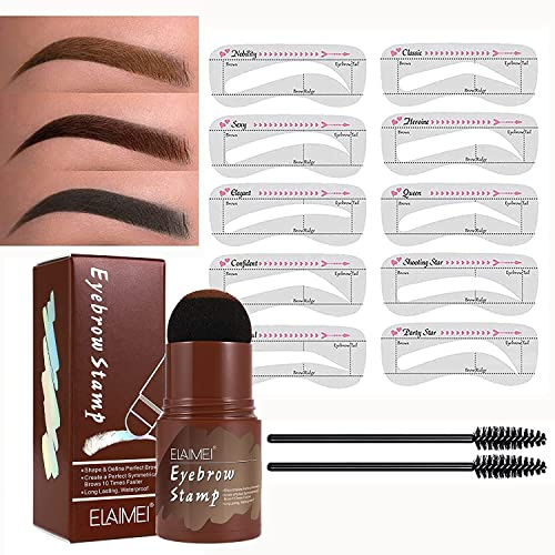 Augenbrauenstempel wasserdicht, Wiederverwendbares Makeup Brow Stamp Brauenpuder Schablonen Augenbrauen Stift Pinsel Kit，1 Step Brow Stamp Shaping Kit 10 Augenbrauen Schablonen Stempel(Dunkelbraun)