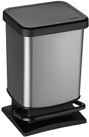 Rotho Paso Mülleimer 20l mit Pedal und Deckel, Kunststoff (PP) BPA-frei, carbonmetallic, 20l (29.3 x 26.6 x 45.7 cm)