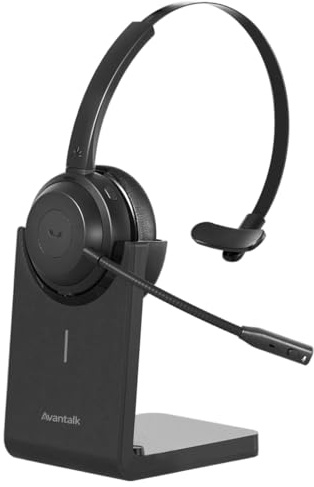 Avantalk Alto Solo - Kabellos Single-Ear Arbeits-Headset mit Boom-Mikrofon | Geräuschreduzierendes Mikrofon, Ladestation, USB-Kabelanrufe als Backup, 20 Std. Akku für PC, Laptop, Zoom und Teams
