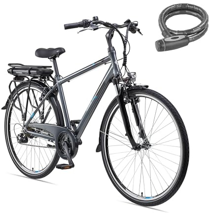 TELEFUNKEN Trekking E-Bike 28 Zoll mit 21-Gang Shimano Kettenschaltung | 374,4Wh Li-Ion Akku | 40Nm Heckmotor | V-Bremsen | LED-Display | Pedelec für Herren | 100km Reichweite | inkl. Fahrradschloss