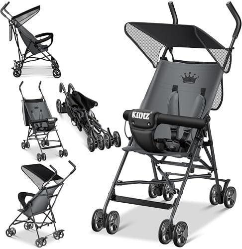 KIDIZ® Kinderwagen CITY Buggy Kinderbuggy klappbar Sportwagen Faltbar 360° 4-Zoll-Räder Inkl. Sonnen- und Regenverdeck zusammenklappbar 5-Punkt-Sicherheitsgurt ab 6 Monate, Anthrazit