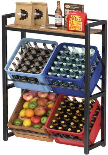 Lifewit Getränkekistenregal 4 kisten mit Ablage aus Metall, Vintage Braun | Stabil Kistenregal trag. 240 kg, Getränkeregal, Bierkisten Regal, Wasserkasten Regal für Bier Getränke Wasser Gemüse Obst bar