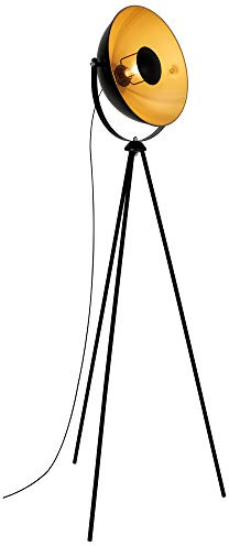 BRILONER - Stehlampe Retro mit Fußtaster, schwenkbar, E27 Fassung max. 60 Watt, Deko Wohnzimmer, Lampe, Leselampe, Wohnzimmerlampe, Deckenfluter, Stehleuchte Vintage, 58x34,5x148 cm, Schwarz-Gold