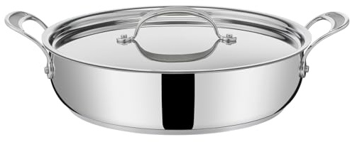 Tefal Jamie Oliver Cook‘s Classic Servierpfanne 30 cm, Schmorpfanne Induktion mit Antihaftversiegelung, Thermo-Signal bei idealer Brattemperatur, für alle Herdarten geeignet, Edelstahl, E30690