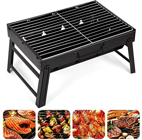 AGM Holzkohlegrill Picknickgrill Edelstahl Kleiner Grill Portable Campinggrill Abnehmbare BBQ Grills für Outdoor Garten Party usw. (52 x 29.5 x 22.2 cm)