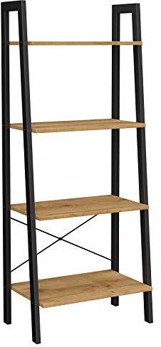 VASAGLE Regal, Bücherregal mit 4 Ebenen, Leiterregal, Standregal, für Wohnzimmer, Schlafzimmer, Küche, Homeoffice, Industrie-Design, Stahlrahmen, honigbraun-schwarz LLS044B05, 34D x 56W x 137.5H cm