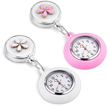 Vicloon Krankenschwester Armbanduhr Einziehbare, Schwesternuhr | FOB-Uhr Quarzwerk mit Glow Pointer und Clip, Silikonband, Ansteckuhr Fob für Krankenschwestern und Ärzte