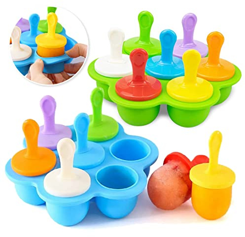 Eisförmchen Popsicle Formen, Mini Eisformen EIS Silikonform, Silikon EIS am Stiel Eislutscher Formen, Mini Eisform für Kinder, Baby, Förmchen zum Einfrieren von Obst oder Joghurt (Blue-Green)